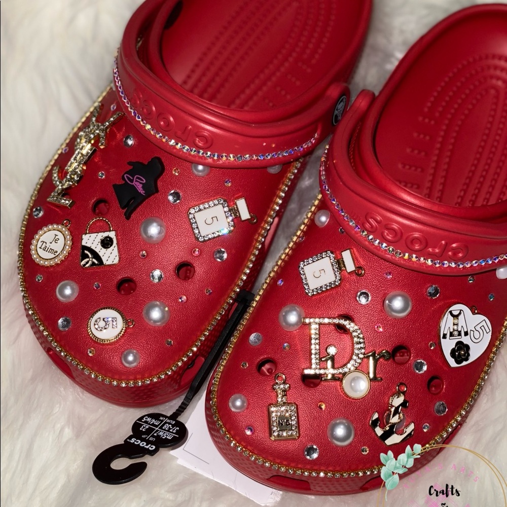 Personalized blinged crocs.